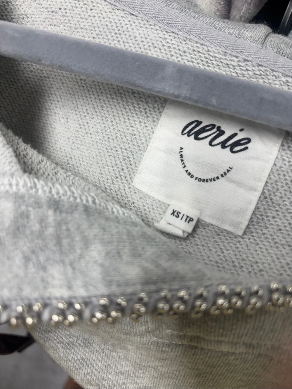 aerie Light Gray Jeweled neck croppe Hoodie